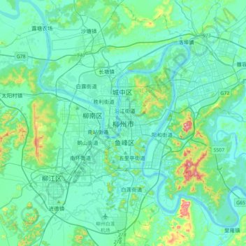 Carte topographique Liuzhou, altitude, relief