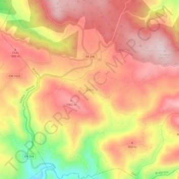 Carte topographique Zoio, altitude, relief