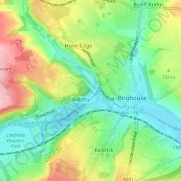 Carte topographique Brookfoot, altitude, relief