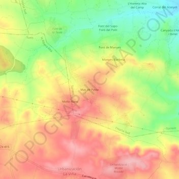 Carte topographique Mas de Pavia, altitude, relief