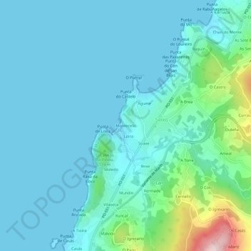 Carte topographique Montecelo, altitude, relief