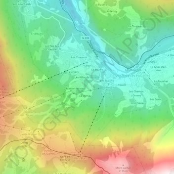 Carte topographique Belleface, altitude, relief