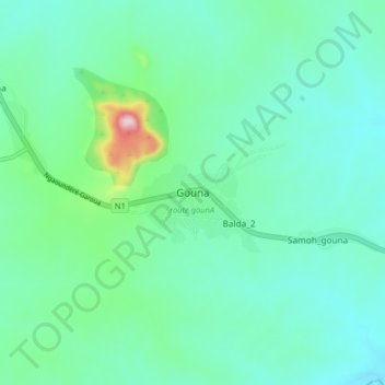 Carte topographique Gouna, altitude, relief