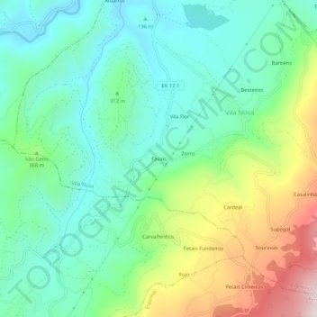 Carte topographique Favais, altitude, relief