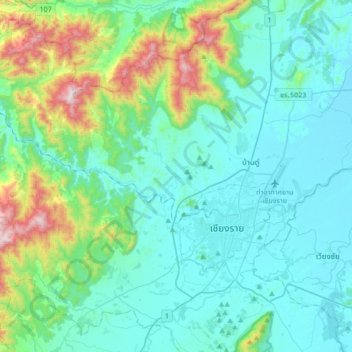 Carte topographique Mae Yao, altitude, relief