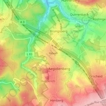 Carte topographique Hövel, altitude, relief