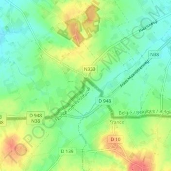 Carte topographique Abeele, altitude, relief
