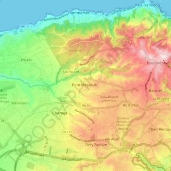 Carte topographique Beni Messous, altitude, relief