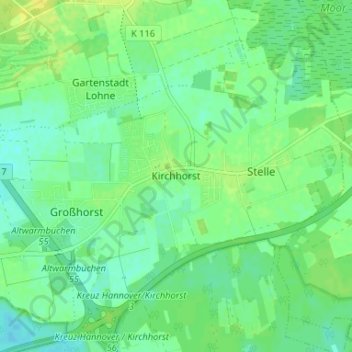 Carte topographique Kirchhorst, altitude, relief