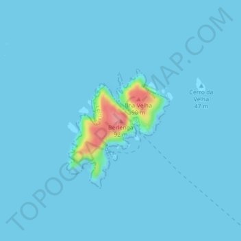 Carte topographique Berlenga, altitude, relief