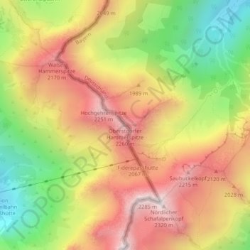 Carte topographique Oberstdorfer Hammerspitze, altitude, relief