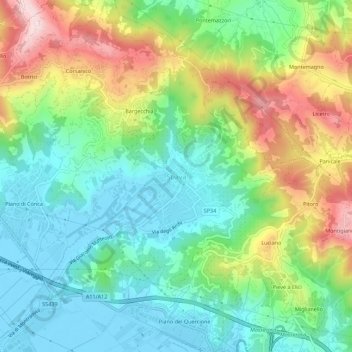 Carte topographique Stiava, altitude, relief