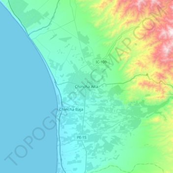 Carte topographique Chincha Alta, altitude, relief