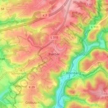 Carte topographique Blecher, altitude, relief