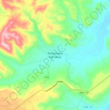 Carte topographique Venustiano Carranza, altitude, relief