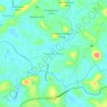 Carte topographique Parambil Bazar, altitude, relief