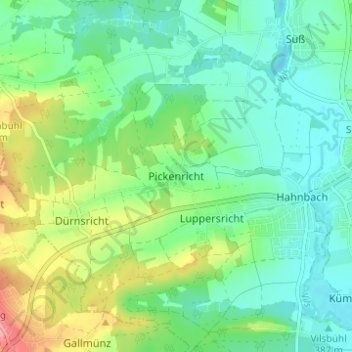 Carte topographique Pickenricht, altitude, relief