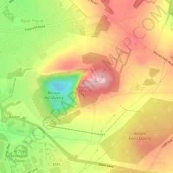 Carte topographique Bardon Hill, altitude, relief