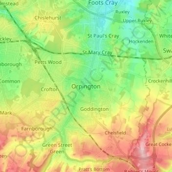 Carte topographique Orpington, altitude, relief