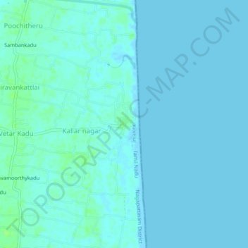 Carte topographique Kameswaram, altitude, relief
