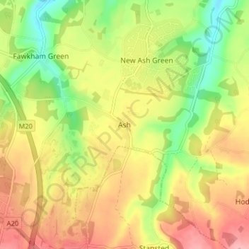 Carte topographique Ash, altitude, relief