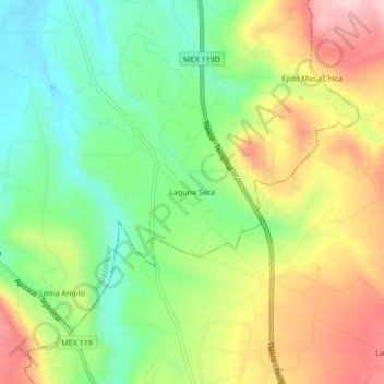 Carte topographique Laguna Seca, altitude, relief