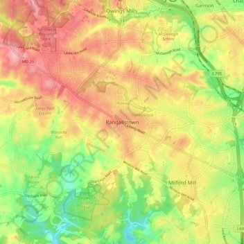 Carte topographique Randallstown, altitude, relief