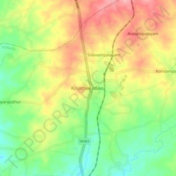 Carte topographique Kinathukadavu, altitude, relief