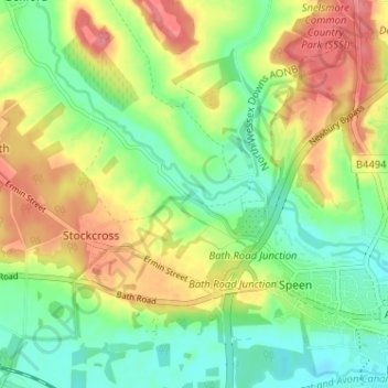 Carte topographique Woodspeen, altitude, relief