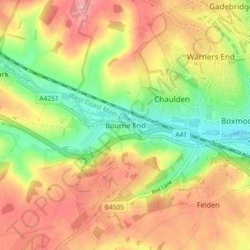 Carte topographique Bourne End, altitude, relief