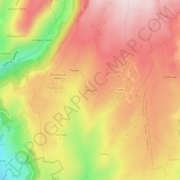 Carte topographique Le Pouget, altitude, relief