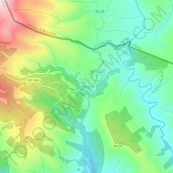 Carte topographique Portelo, altitude, relief