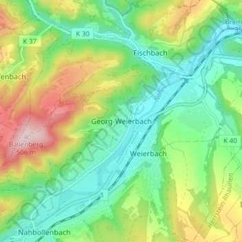 Carte topographique Georg-Weierbach, altitude, relief