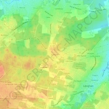 Carte topographique Le Peyrot, altitude, relief