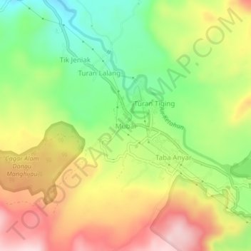 Carte topographique Mubai, altitude, relief