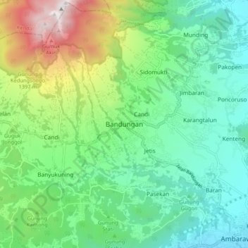 Carte topographique Bandungan, altitude, relief