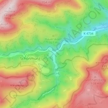Carte topographique Zwickgabel, altitude, relief