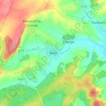 Carte topographique Boler, altitude, relief