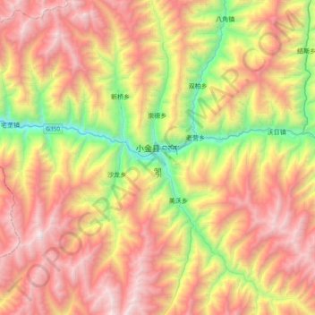 Carte topographique Xiaojin, altitude, relief