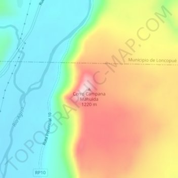 Carte topographique Cerro Campana Mahuida, altitude, relief