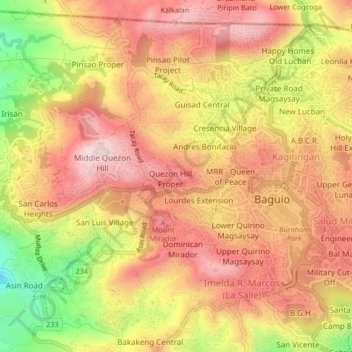 Carte topographique Quezon Hill Proper, altitude, relief