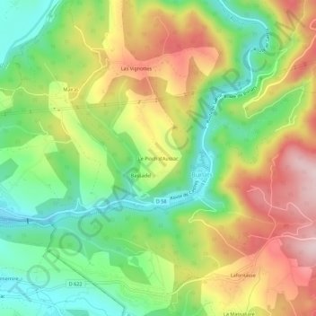 Carte topographique Le Pioch d'Aussac, altitude, relief