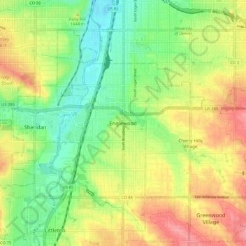 Carte topographique Englewood, altitude, relief