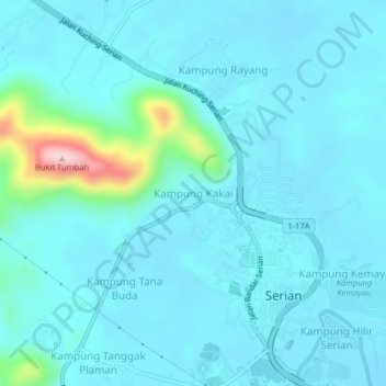 Carte topographique Kampung Kakai, altitude, relief