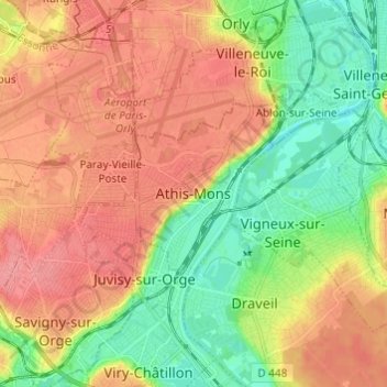 Carte topographique Athis-Mons, altitude, relief