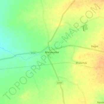 Carte topographique Manavadar, altitude, relief