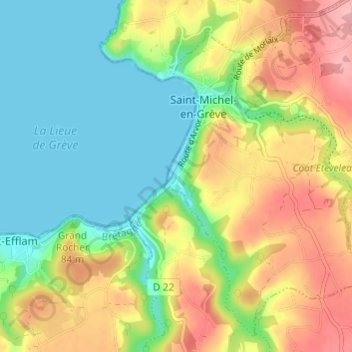 Carte topographique Roscoat, altitude, relief