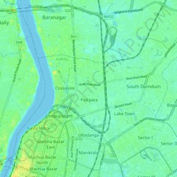 Carte topographique South Dumdum, altitude, relief