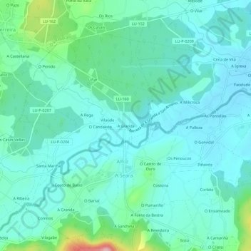 Carte topographique A Granda, altitude, relief