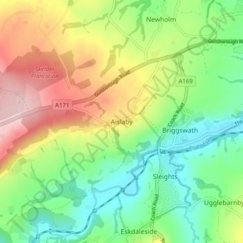 Carte topographique Aislaby, altitude, relief